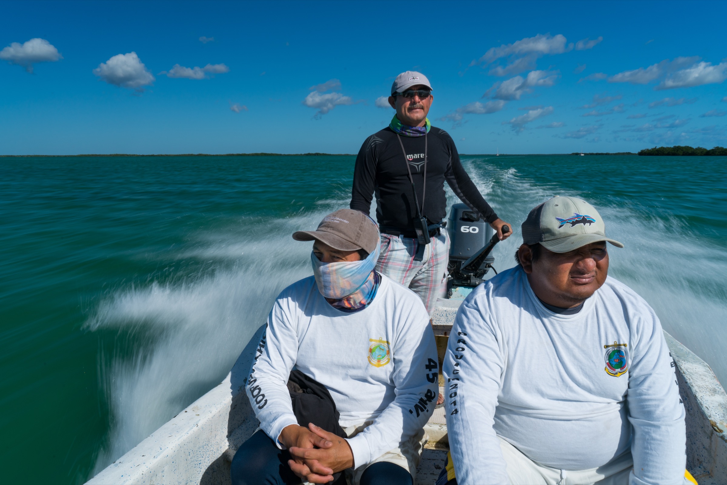 Emilio Pérez Mendoza captains his lancha off Punta Allen, Mexico. Photograph by Steve De Neef