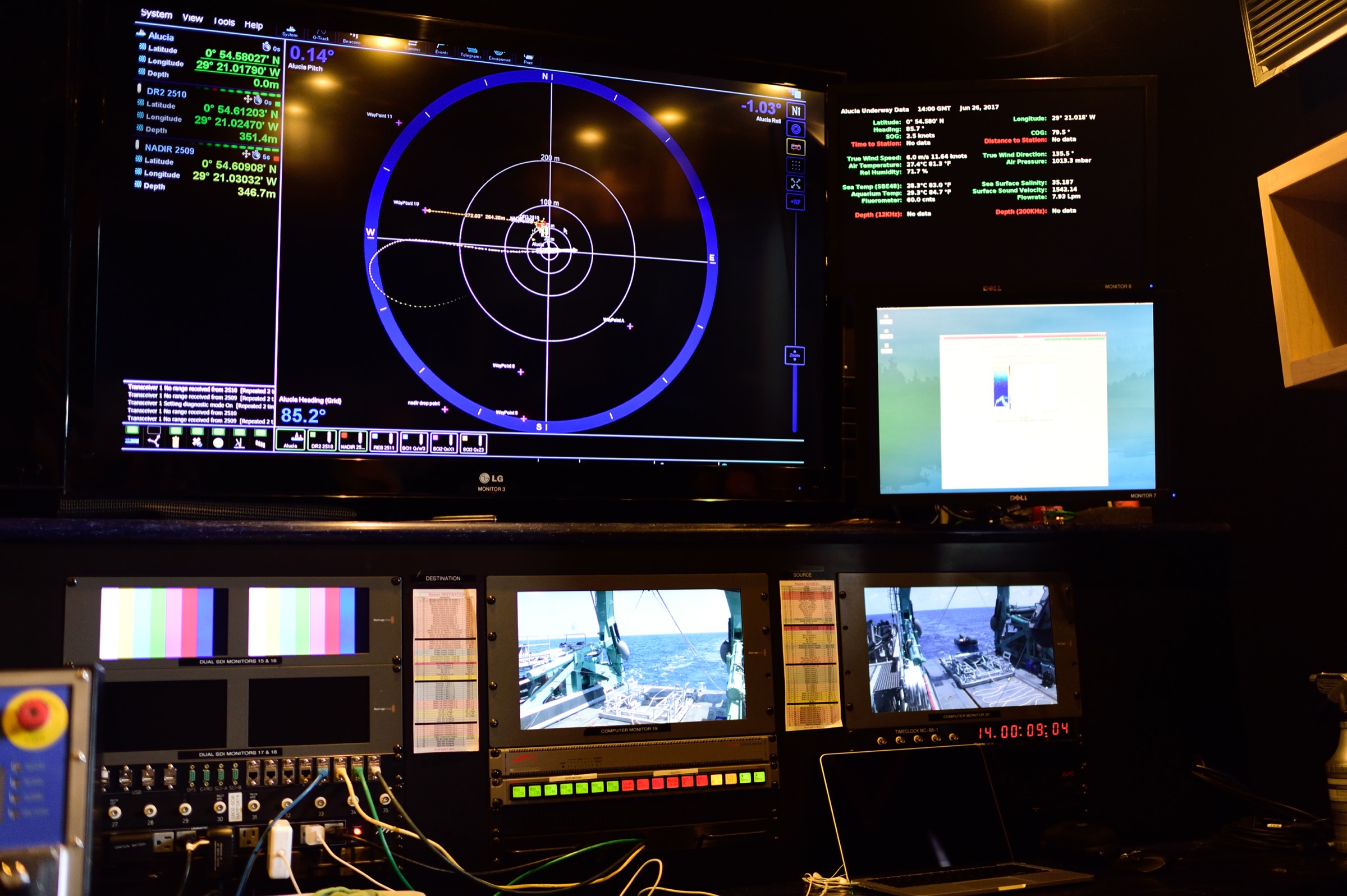 The control room onboard the M/V Alucia, stationed off the coast of Saint Peter and Saint Paul Archipelago earlier this year. Photograph by Solvin Zankl