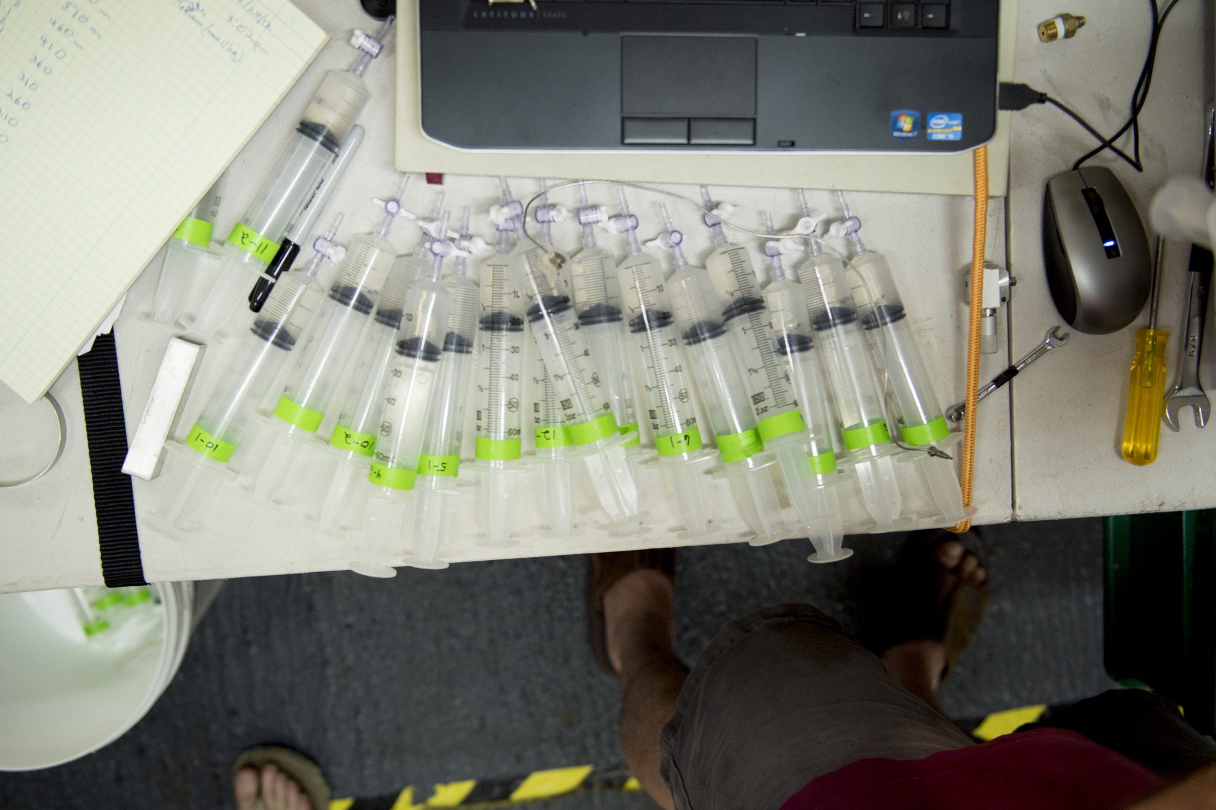 Syringes filled of ocean water collected from great depths around Saint Peter and Saint Paul Archipelago await analysis to determine their chemical make-up. Photograph by Novus Select