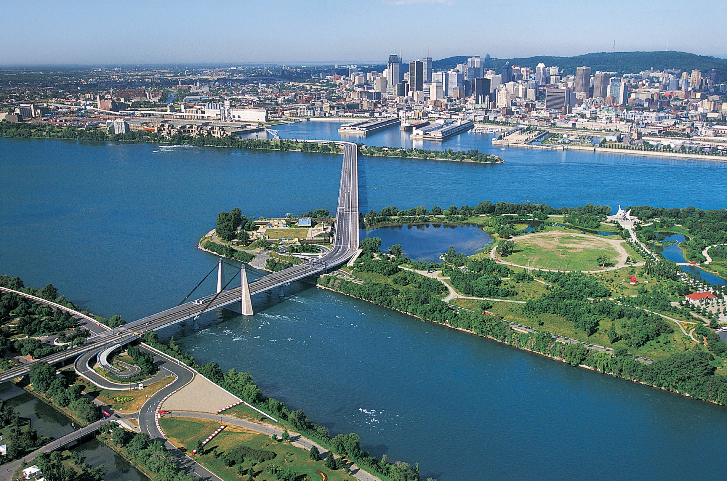 An aerial view of Ile St Helene, Montreal, Quebec, Canada—Photograph by Andrew Gunners/Getty