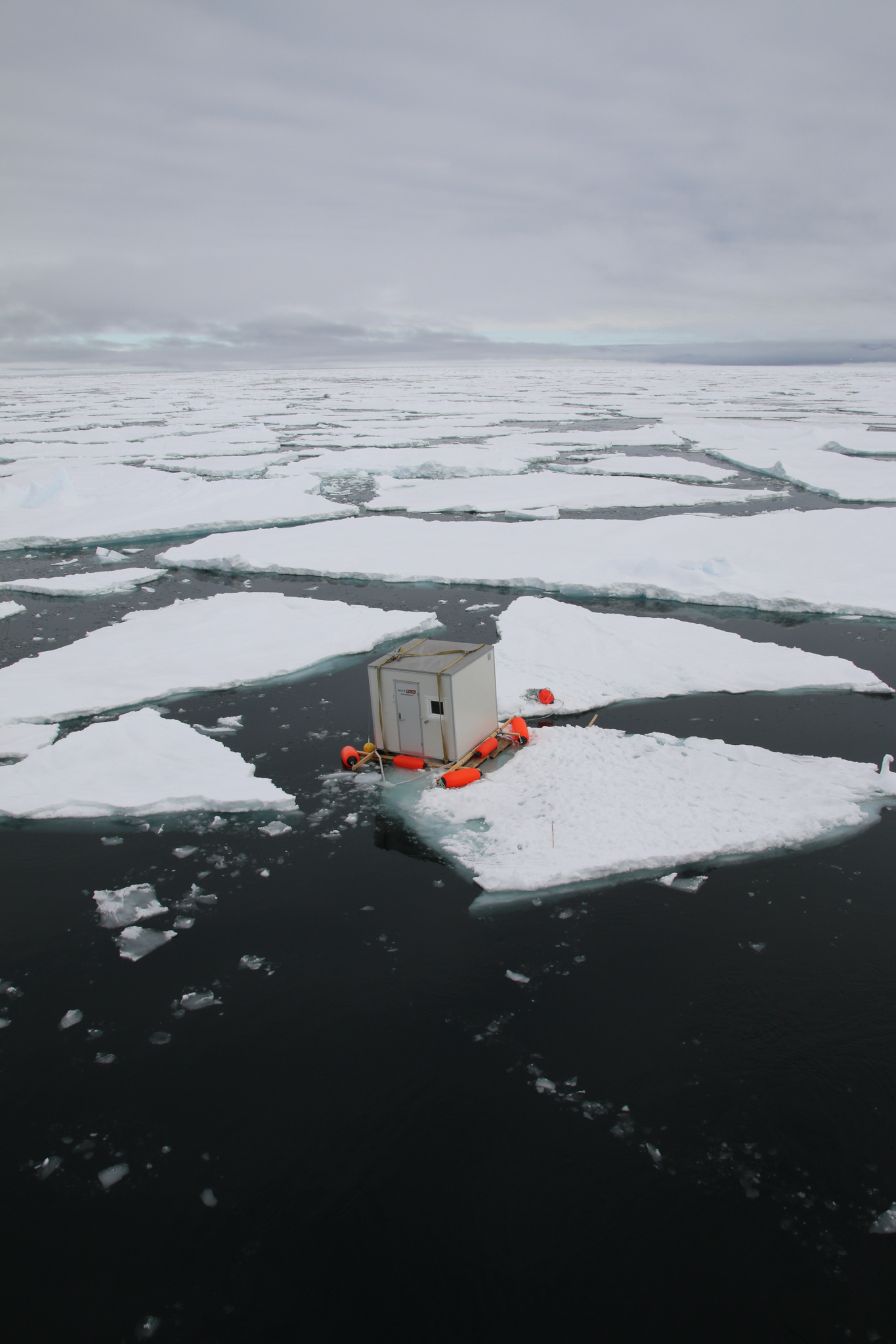 Although it appeared destined for the bottom of the sea, this is one of many pieces of equipment expedition crew members saved when the ice floe the team was studying suddenly broke up. Photograph by Mats Granskog, Norwegian Polar Institute