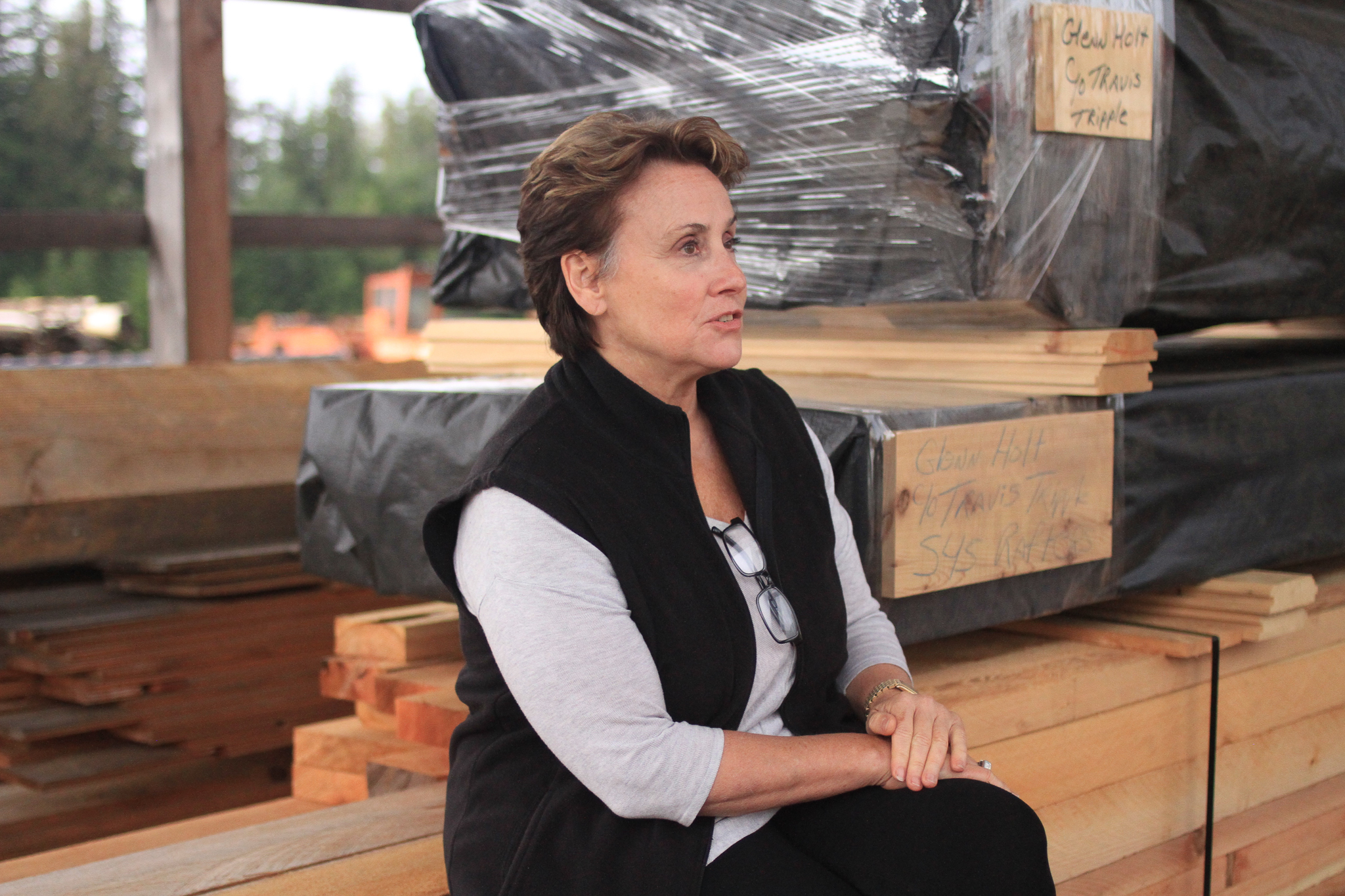 Oregon wood products engineer Catherine Mater discusses a study she wants to conduct with Good Faith mill to test products and harvesting costs on one of the first young-growth timber sales offered by the Tongass National Forest.