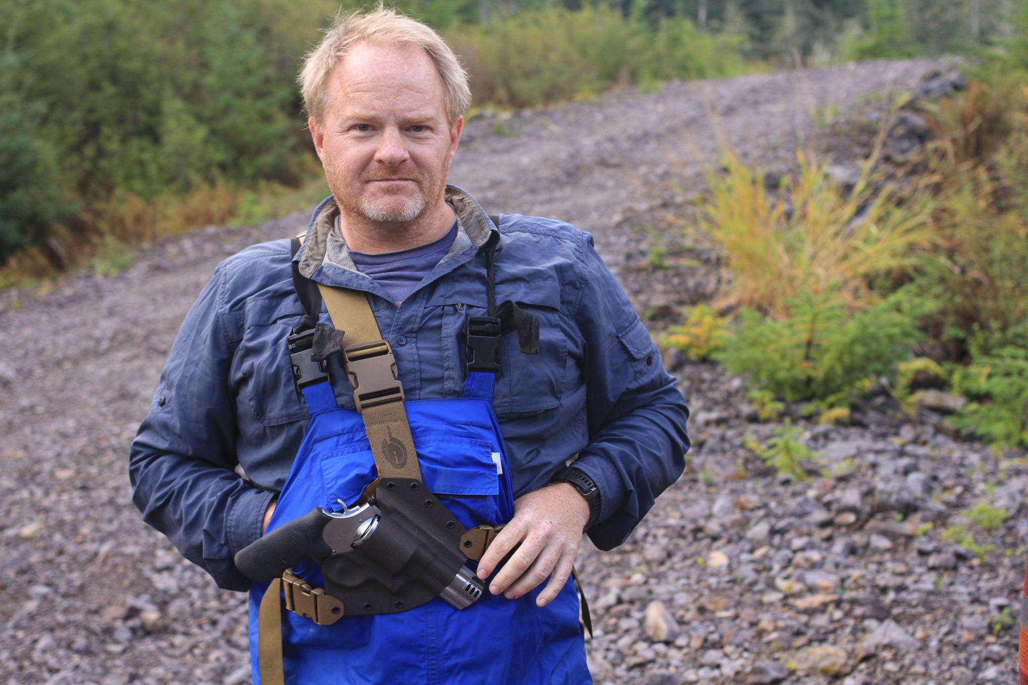Ecologist Bob Christensen getting ready for a vegetation survey. Christensen is one of the driving forces behind a collaborative community forest project based in Hoonah, Alaska.