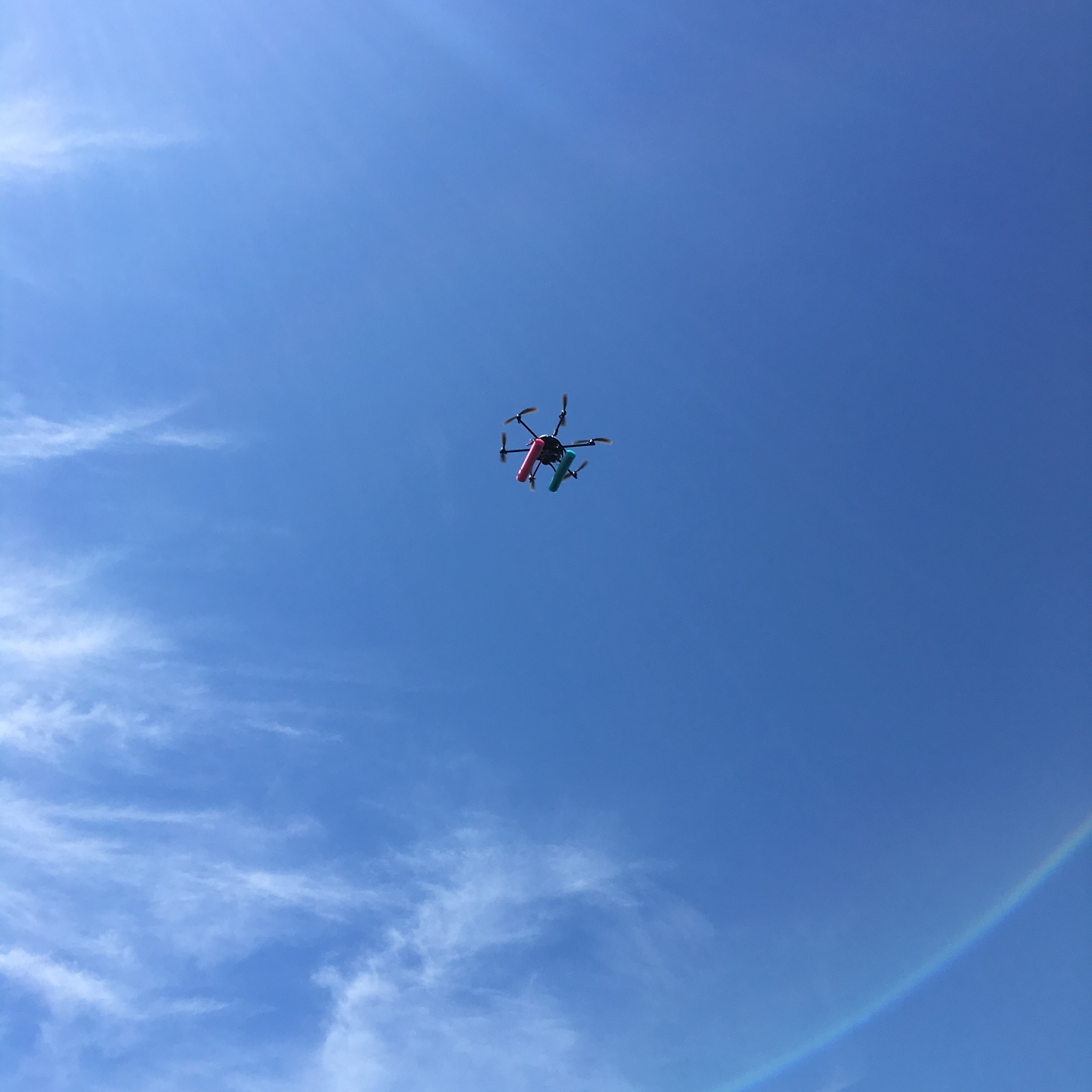 The NOAA drone (Ginger) quickly gains altitude above Woods Hole, Massachusetts. Photo by Nicola Twilley