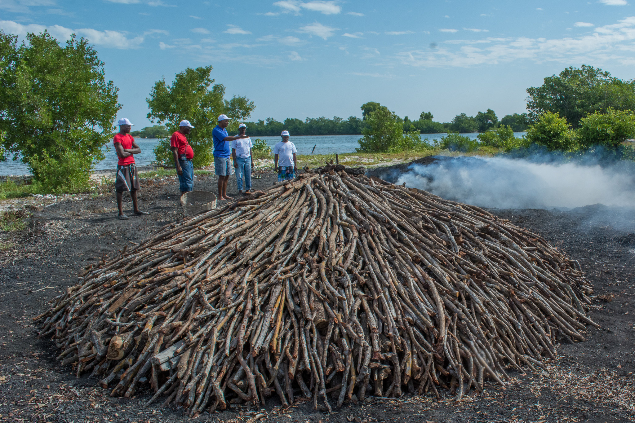 The high demand for charcoal is one of the biggest threats to mangroves. Charcoal ovens like these are used to convert mangrove roots and branches into fuel. ©2016 Jean Wiener.
