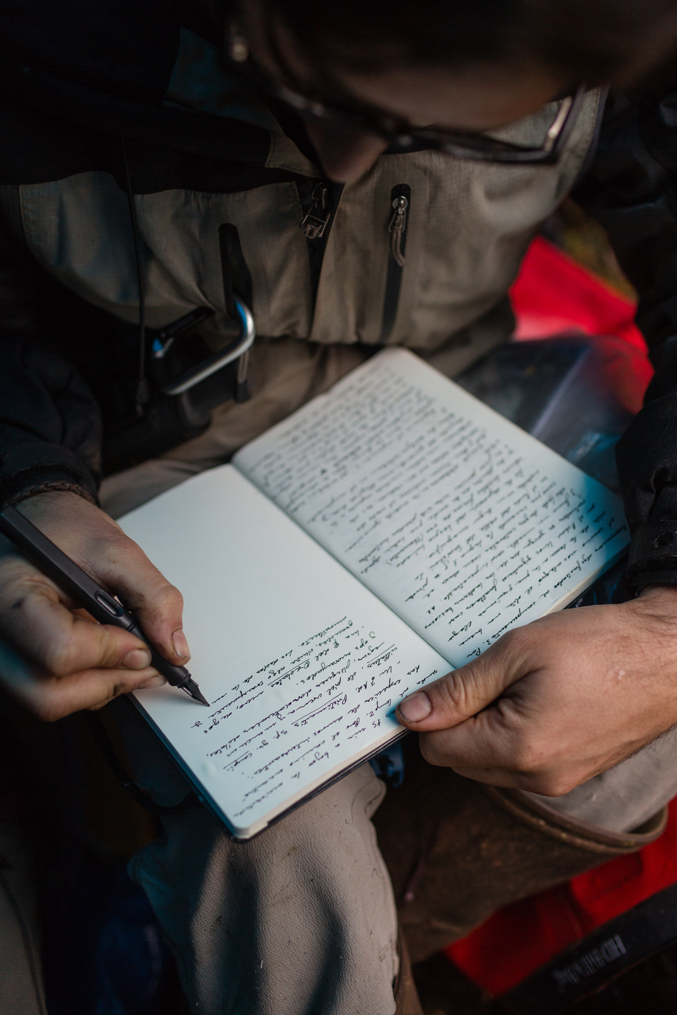 José Padial records the day’s observations in his field notebook. Photo by Andy Isaacson