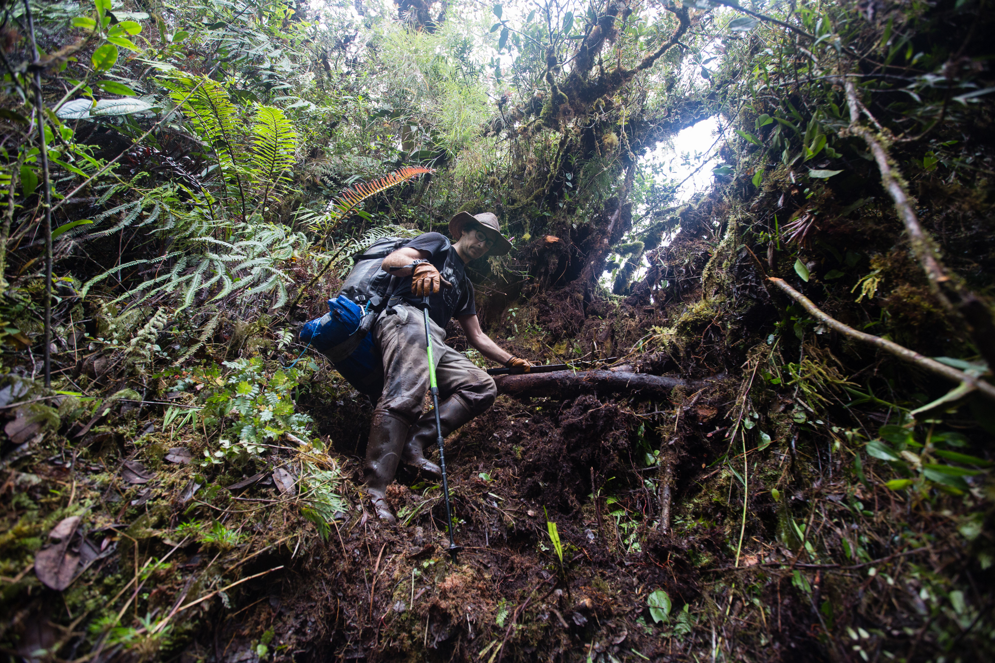 José Padial descending the track between Camps 2 and 3. Photo by Andy Isaacson