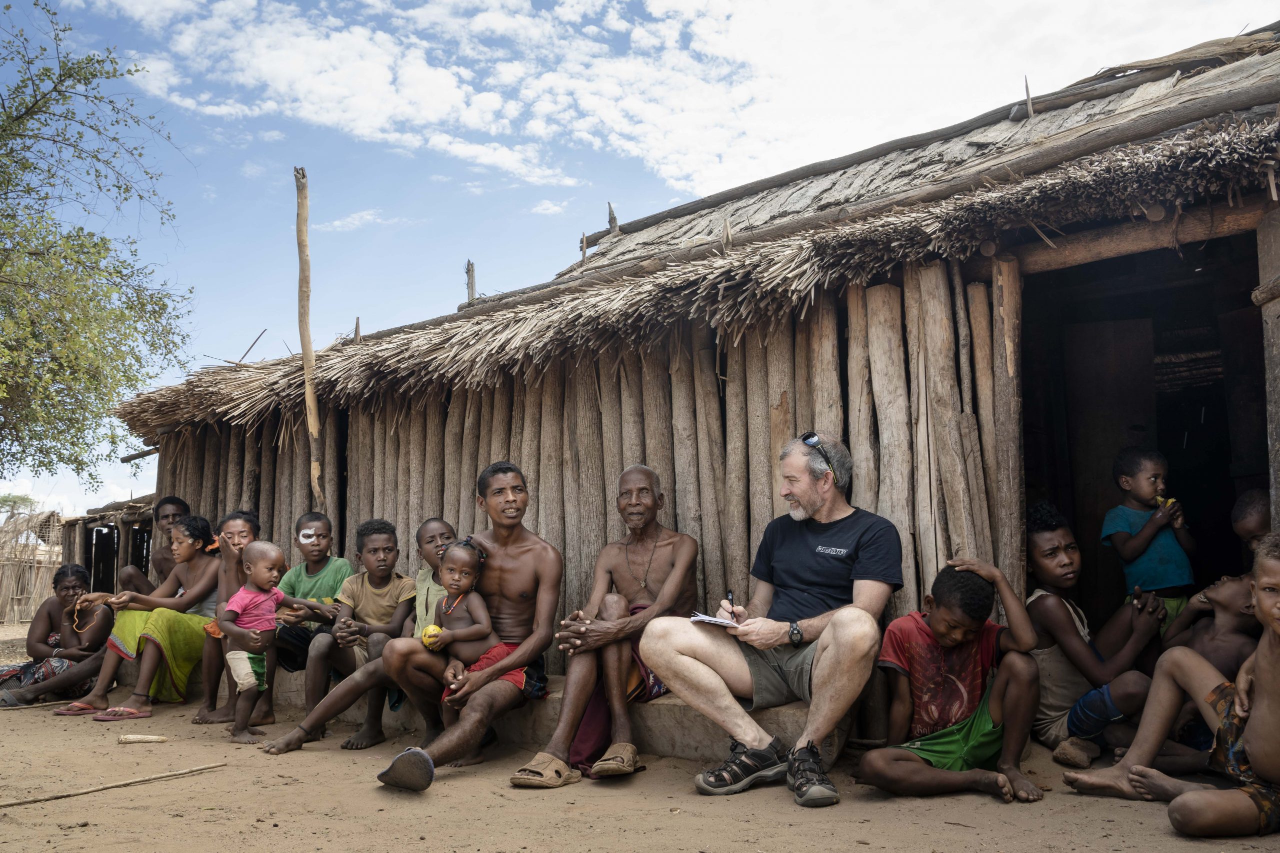 Brian Fisher, an entomologist with the California Academy of Sciences, speaks about his edible insect project with residents of Kirindy.