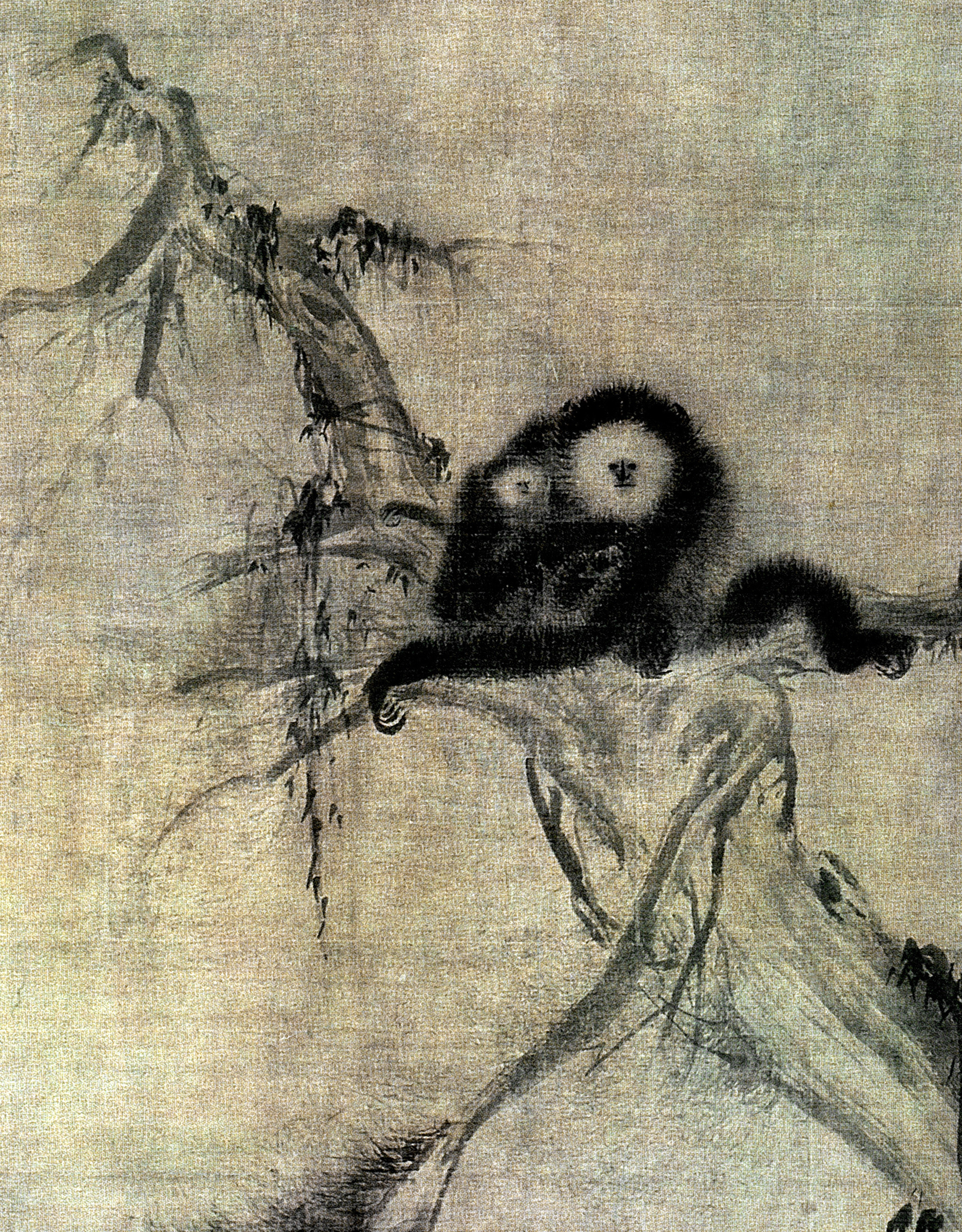 A painting of a gibbon mother and baby by Song Dynasty master painter Muqi (ca. early 13th century). Muqi’s spare, expressive style influenced painters in Japan and Korea after Zen Buddhists rediscovered his work in later centuries. Image courtesy of the Huntington Archive, University of Chicago