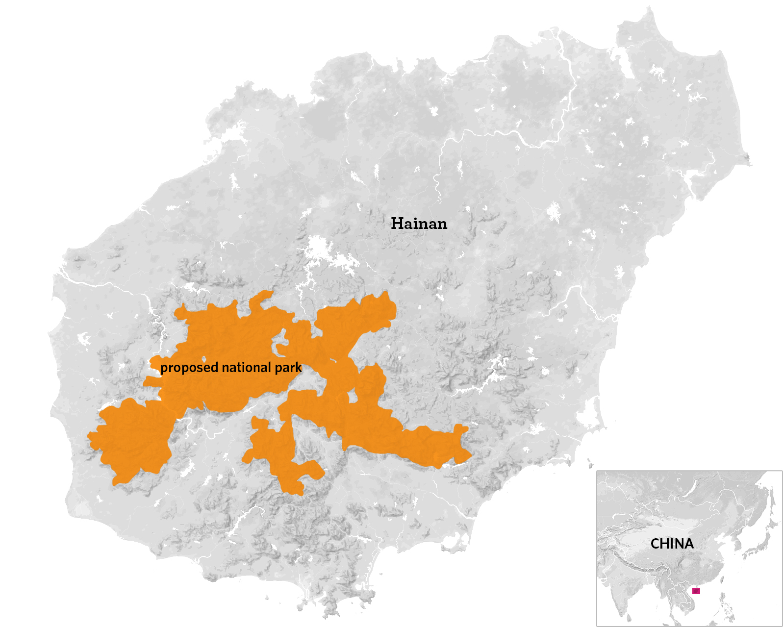 A map of the proposed Hainan Tropical Rainforest National Park