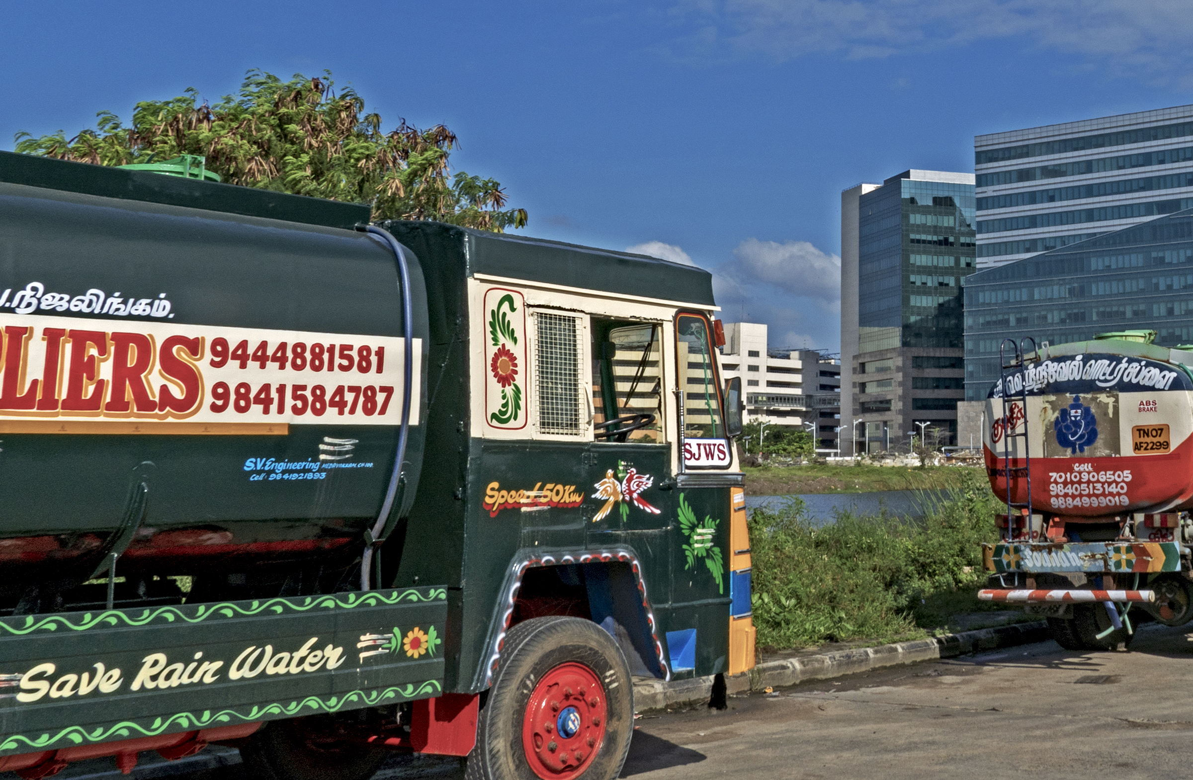 Water tankers continue to be ever-present on the streets of Chennai months after the city's summer drought of 2019.