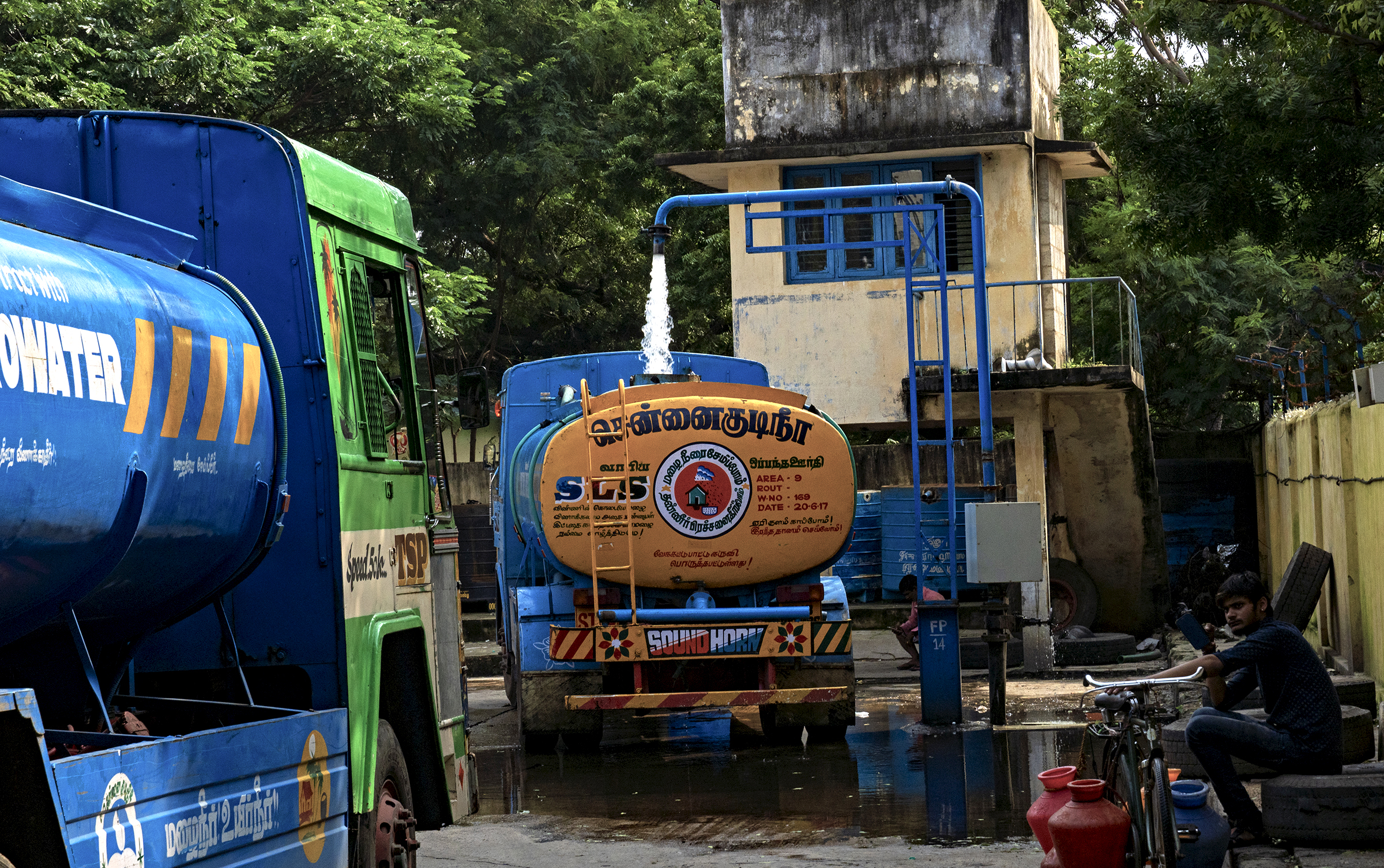 Water trucks supply drinking water throughout Chennai during the summer months. Unfortunately, the water they provide comes from underground aquifers, which are connected to wetland ecosystems, tanks, lakes, and rivers throughout the region.