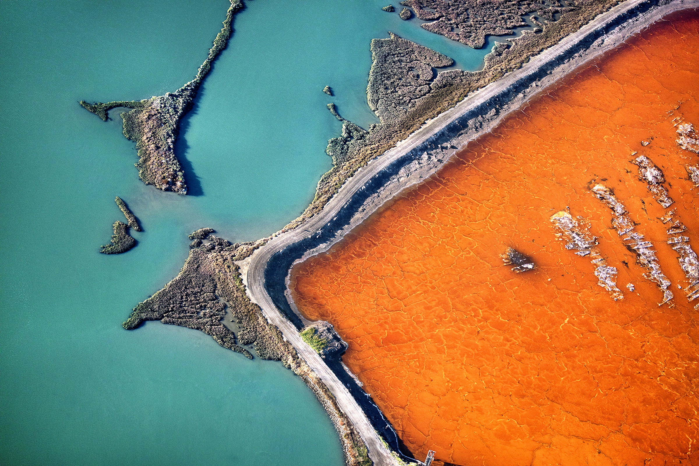 A surreal patch of San Francisco Bay and artificial salt pond.