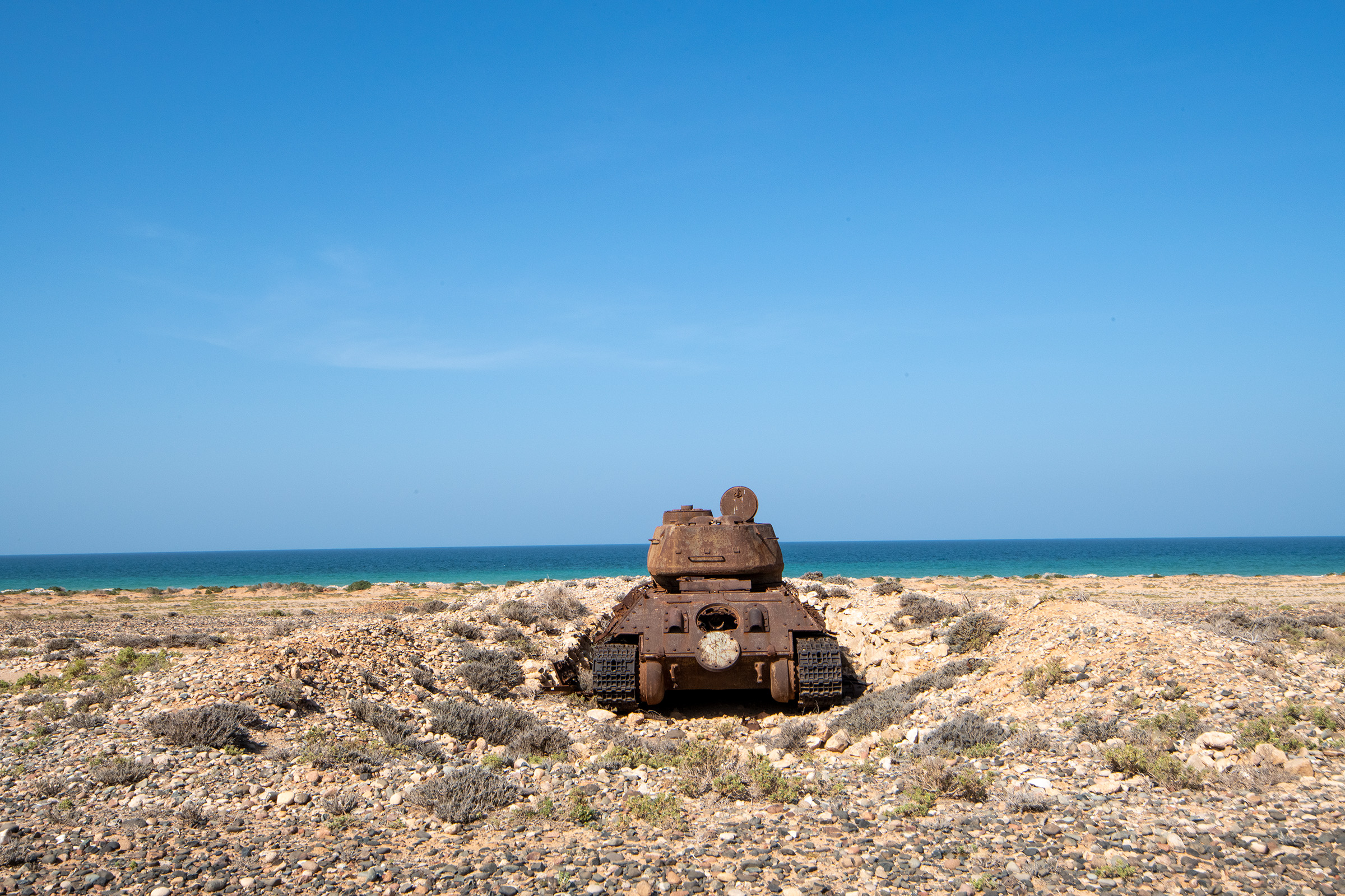 A rusted-out Soviet Era tank along the northern shore of Socotra.