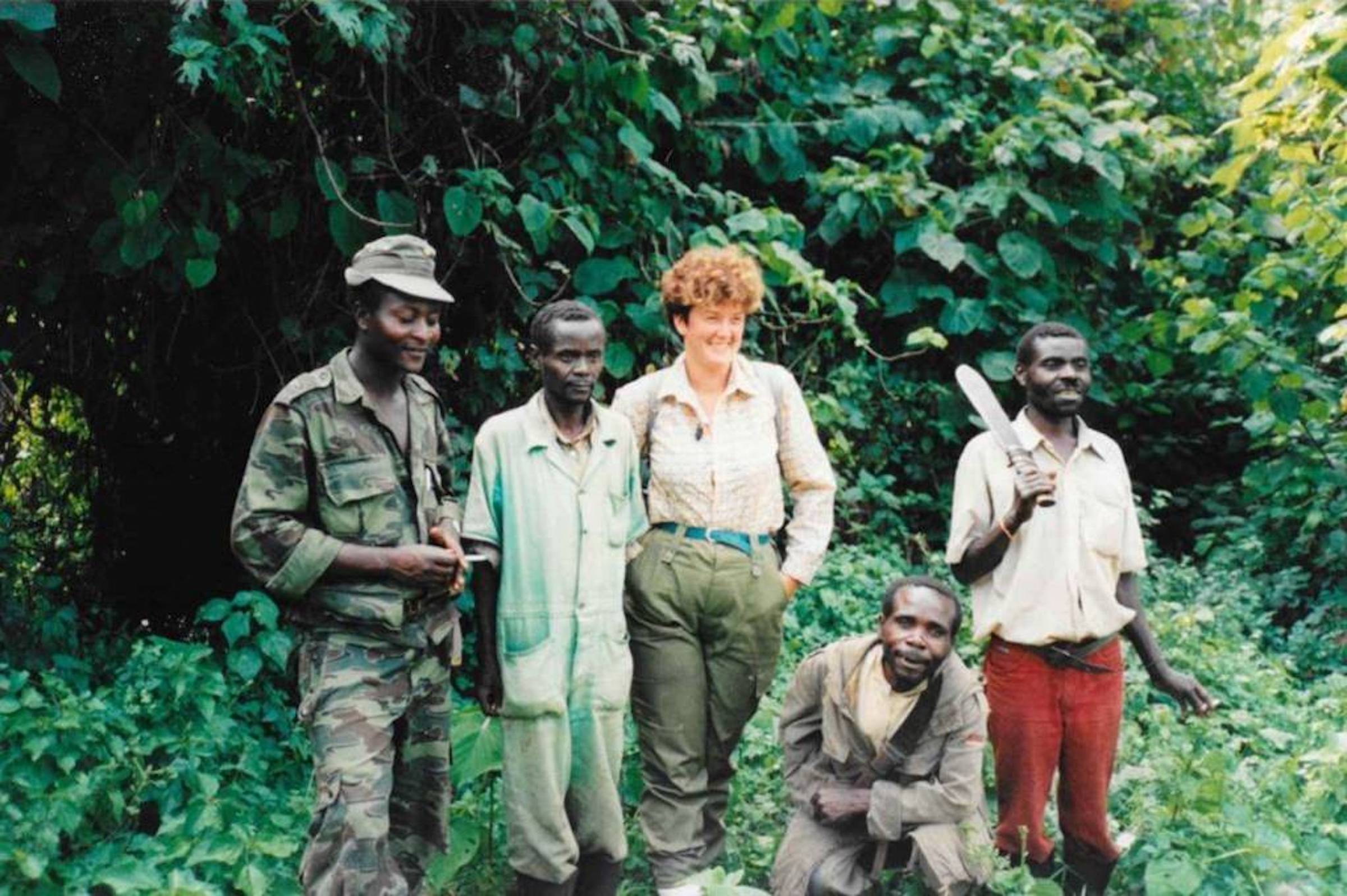 John Kahekwa, pictured far left, stands near a group of gorilla trackers in Kahuzi-Biega National Park. Kahekwa first began following and documenting details about the movements and family dynamics of the Park’s gorillas as a 20-year-old park ranger. Photograph courtesy of John Kahekwa