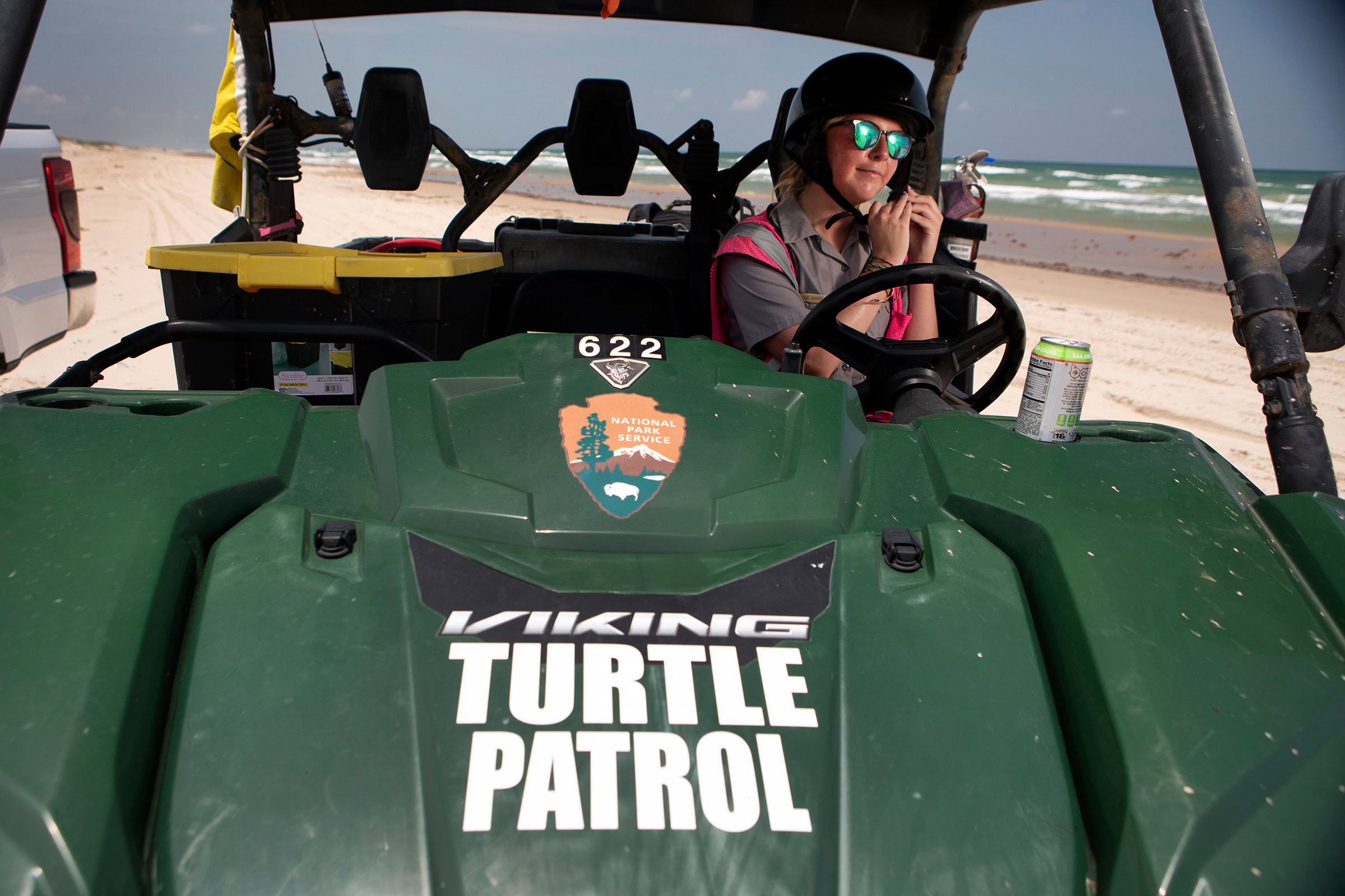 Padre Island Sea Turtle Science and Recovery Department staff and volunteers drive along the beach looking for nesting Kemp’s ridley sea turtles.