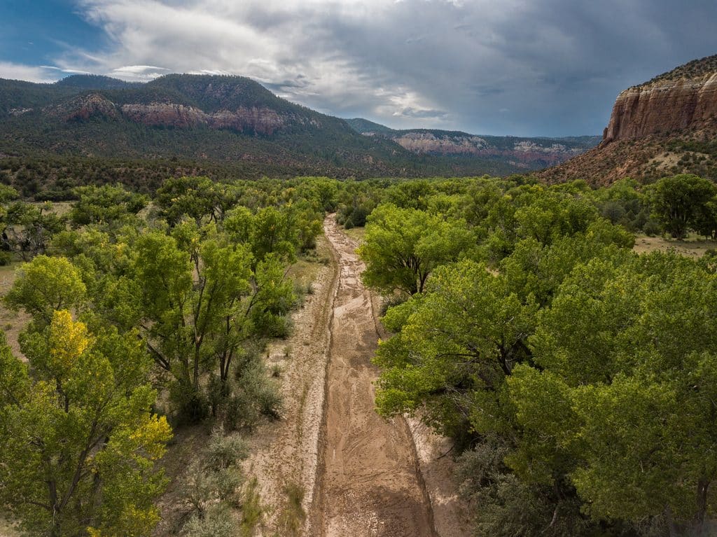 aerial of dry riverbed