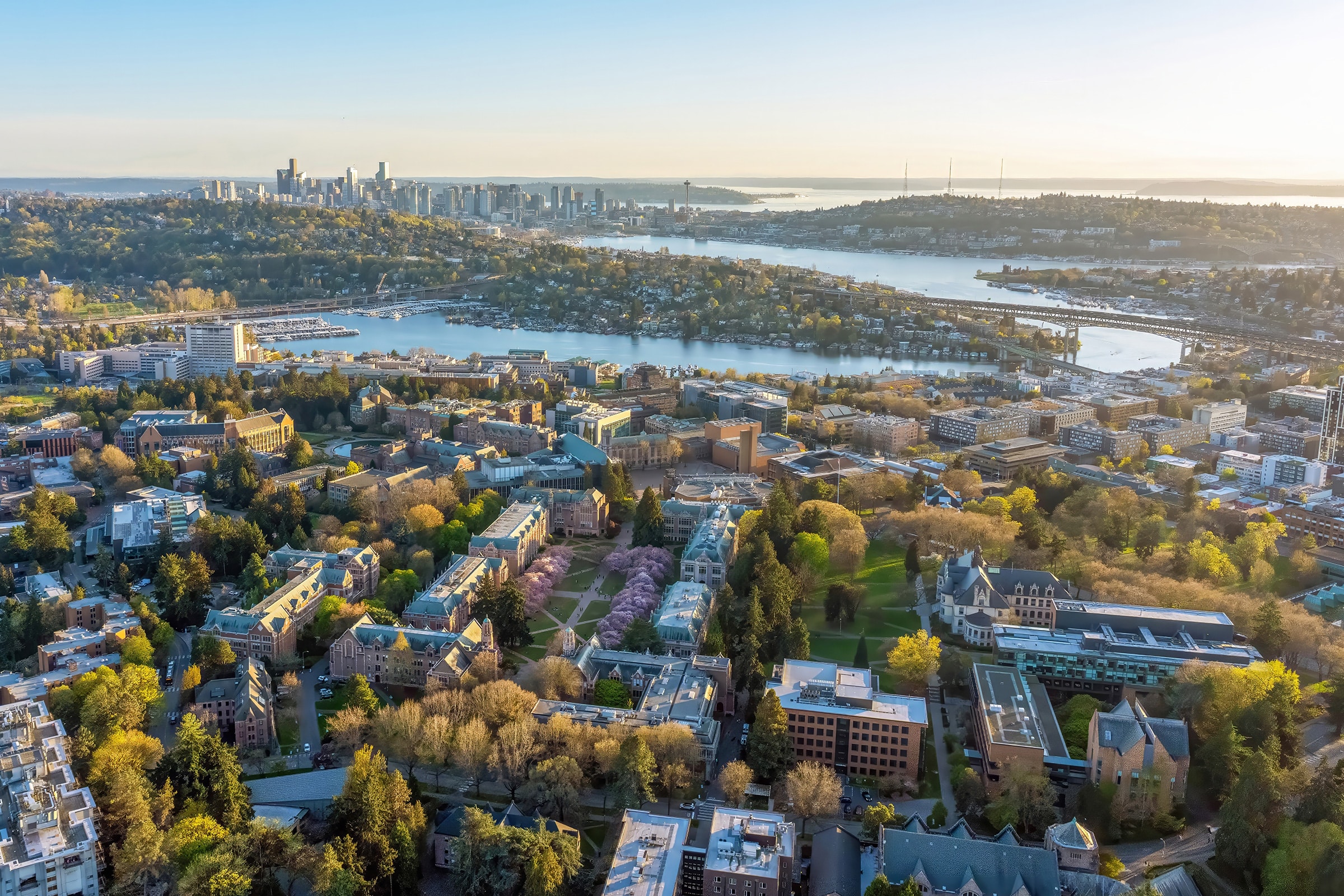 aerial view of the University of Washington and Seattle