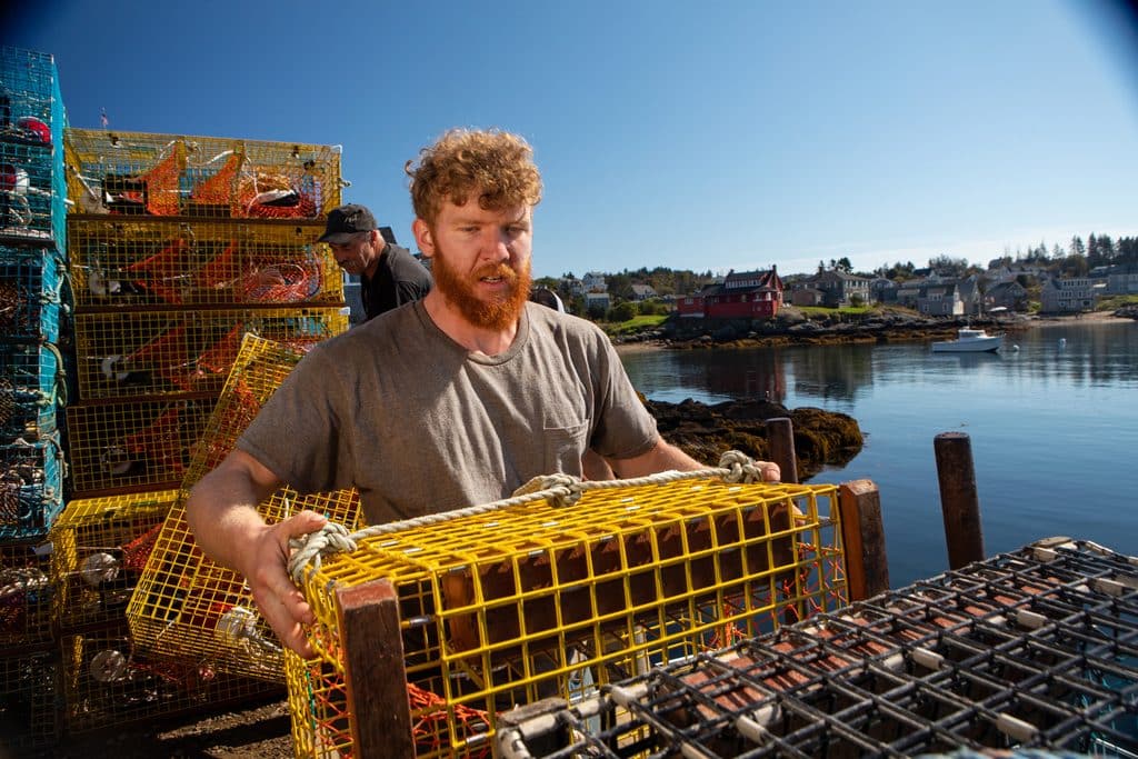 Lobsterman Hunter Scott hauls standard traps in preparation for Maine’s opening day of fishing in the fall of 2024.